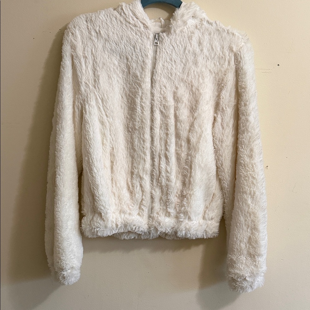 Cozy Faux Fur Zip Hoodie Jacket - Cream
